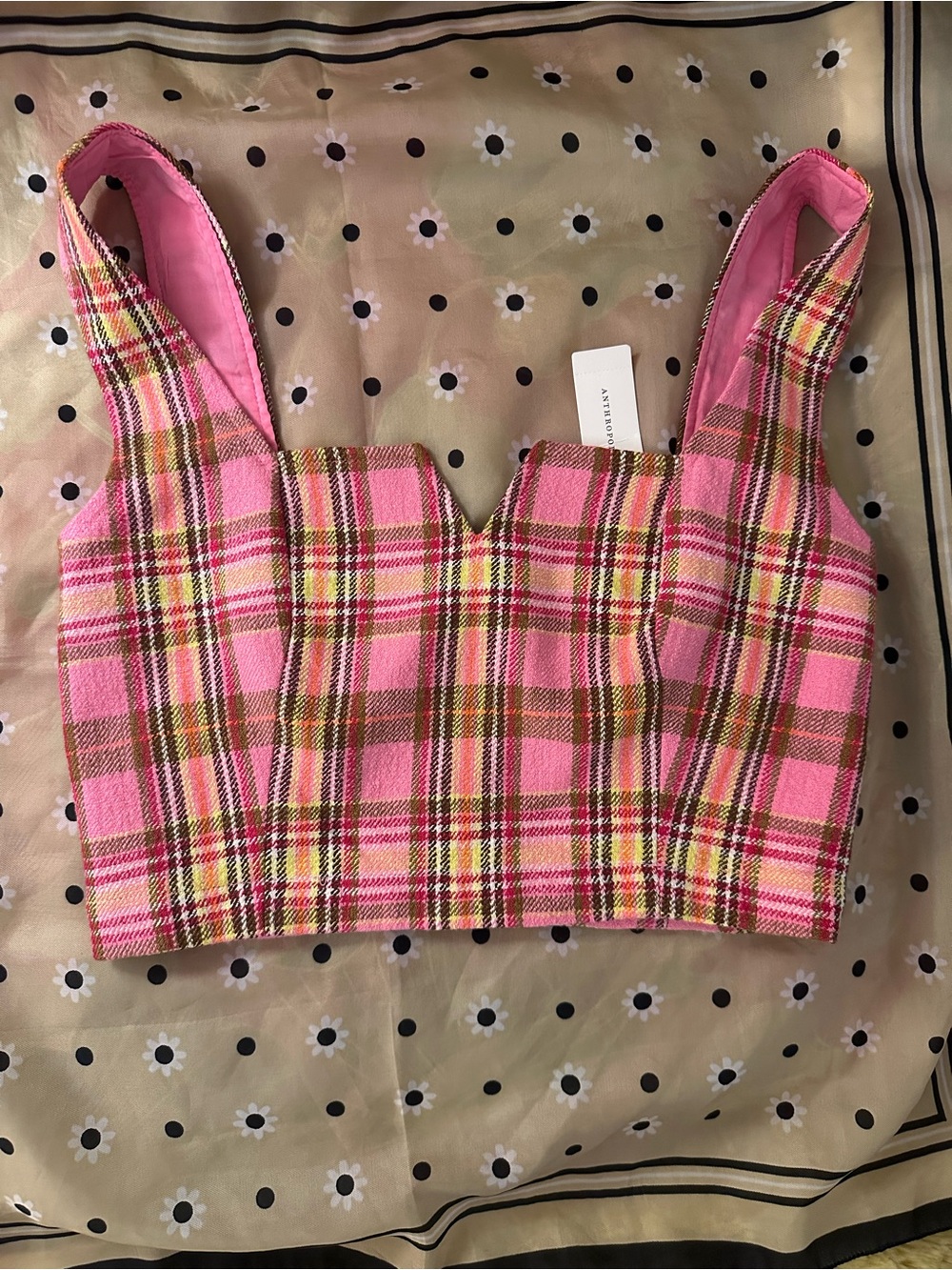 Anthropologie Maeve Pink Plaid Structured Cropped Top